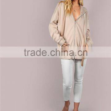 Plain Oversized Zip Up Jacket Velvet Drawstring With Hoody Women Long Sleeve Pocket Coat photo-6