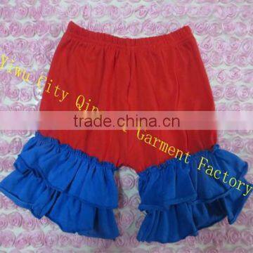 So Popular Baby Summer Clothing Kids Red Shorts With Blue Double Ruffle Trouse for Girls