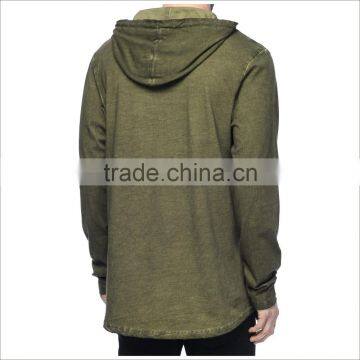 Guangzhou Custom Logo and Print Mens Longline Hoodie In Olive Green photo-2