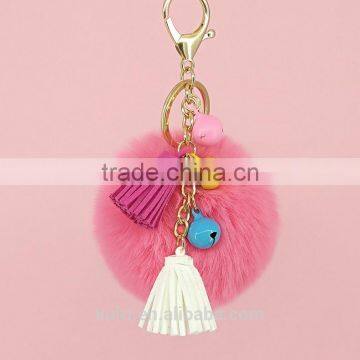 2017 New Arrival Popular Rex Rabbit Fur Pompom Keychain With Tassel Fur Ball Keychain 110A photo-4