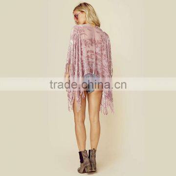 Burnout Rayon Velvet Kimono With Tassels Fringed Bohemian Gypsy Kimono photo-6