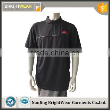 Hot sale plain black polyester short sleeve safety custom triangle hem polo shirt