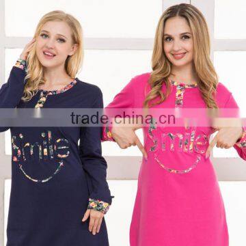 NEW DESIGN WINTER LADY'S NIGHTGOWNS PLUS SIZE THICK O-NECK WITH BOTTON COTTON GOWNS