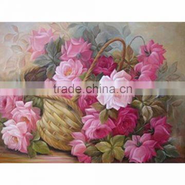 Rhinestone Pink Flower Basket Pattern Cotton Embroidery DIY Kit Diamond Painting