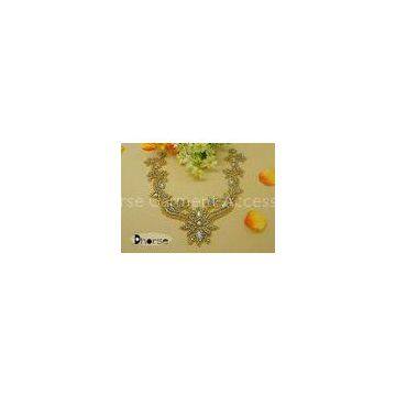 Sew On AB Stone Gold Rhinestone Flower Applique For Ladies Garment