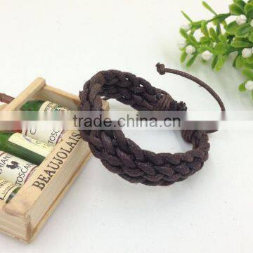 Mens Leather Wax Cord Bracelet Woven Braided Wristband Adjustable Leather Cord Bracelet for Men photo-3