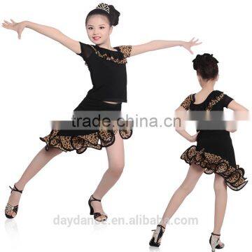 2016 Children Girls Ballroom Performance Latin Dance Skirt Kid Suit Unequal Leopard Dance Dress photo-2