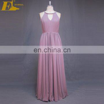 High Quality Chiffon Made Long A Line Halter Design Bridesmaid Dress