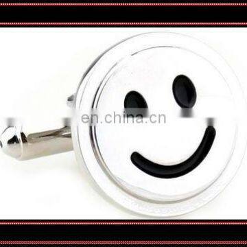 Novelty round metal cufflink with smilling face