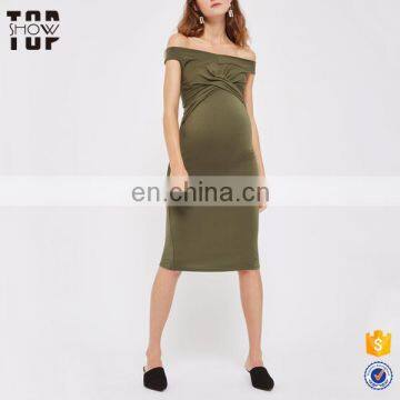 Oem khaki maternity clothing dress bardot nursing dress