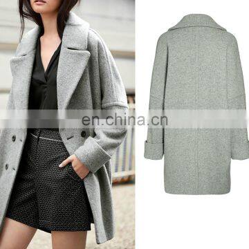 Fashion Grey Premium Wool long sleeve women Coat