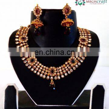 Indian traditional party wear necklace set - Wholesale one gram gold plated jewellery set - Exclusive wedding wear necklace set