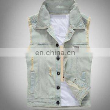 wholesale distressed denim jackets - sleeveless Denim Jacket without hood