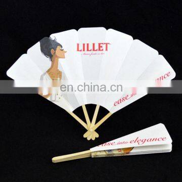 promotion white paper folding fan with wood handle