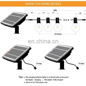 25FT 25 Pcs G40 LED Bulb Solar String Light Outdoor for Garden Patio Wedding photo-7