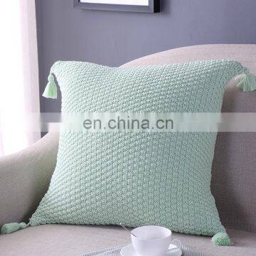 Solid Color Knit Square Cushion Cover Tassel Pillowcase photo-4