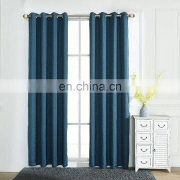 Denim Blue Plain linen textured blackout curtain custom made eyelet curtains