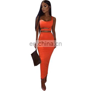 Sling Round Neck Cutout Short Vest High Waist Wholesale Skinny New Women's Skirt  Crop Dress Set