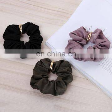 Ladies Winter Ruched Hair Rope Plain Color Imitation Pearl Pendant Charms Ponytail Holder Geometric Large Intestine Scrunchies