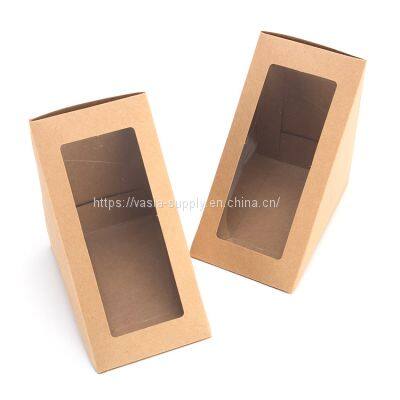 Custom Disapoble Take Away sandwich kraft paper Box sandwich box packaging with Window for Restaurant