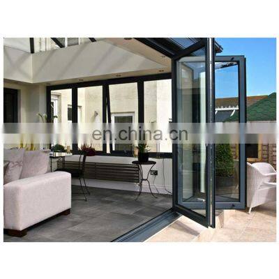 2021 popular villa entrance style interior aluminum frame BI-folding sliding tempered glass and handles door