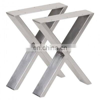 Custom Made Metal X Shape Industrial Big Stainless Steel  Table Leg for Solid Wood Table Top Used