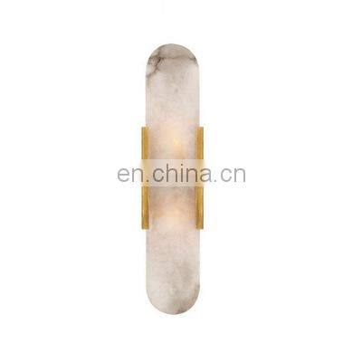 Modern Indoor Brass Round White Marble LED Wall Light For Bedroom