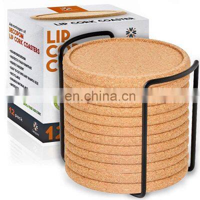 Custom Logo Natural Multifunction Printing Blank Round Cork Coasters With Holder