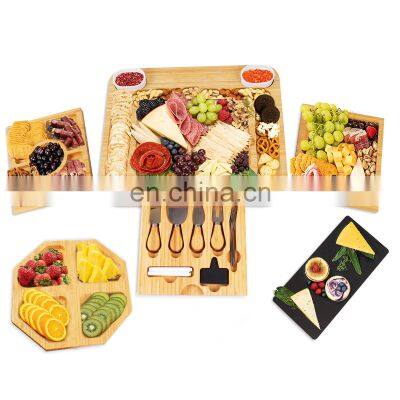 Bamboo Cheese Board Cutlery Set Serving Plate With Slate Includes Cheese Knives Tools photo-2