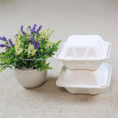 450ml Thick & Sturdy Sugarcane Bagasse Biodegradable 6 Inch Clamshell To Go Burger Box Packaging Custom Paper photo-4
