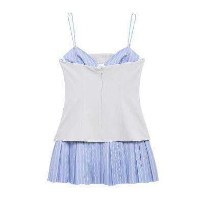 Spring 2025 new European and American style design sense fake two-piece suspender short skirt poplin stitching dress