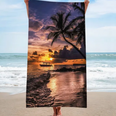 Custom Design Sublimation Printed Chamois Microfiber Suede Beach Towel Sand Free