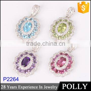 2015 New Design Pave Setting Tourmaline 18k Gold Pendant Necklace