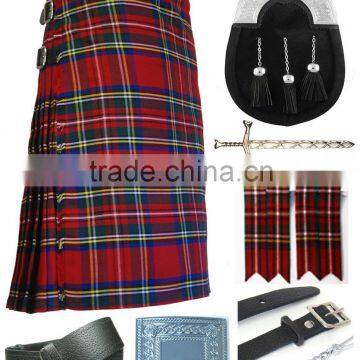 Scottish Royal Stuart 7 Yard Kilt Set Made Of Fine Quality Wool Tartan