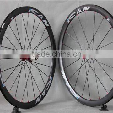 Clincher wheelset 38mm carbon road bike wheels with ICAN logos 38C