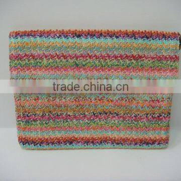Fashion women day clutch handbag straw weave with chain shoulder strap