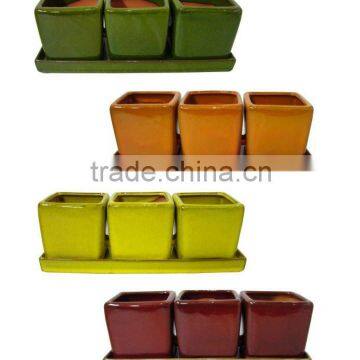 terracotta set of 3 square herb pot for mini plant