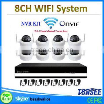 Wireless Video Surveillance and IP Security camera system,8ch wireless IP dome camera with zoom lens DVR Recorder