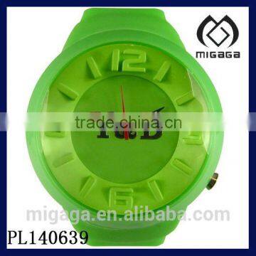 fashion easy to read green silicone quartz watch embossment index*silicone embossment index quartz watch