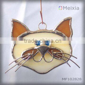 MF102828 tiffany style stained glass soldered cooper foil with electroplated nickel finish cat wall hanging for home decoration