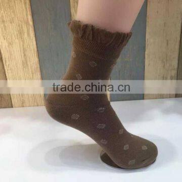 Lace Ruffle Ankle Socks , Khaki Ladies Socks, Thick Boot Socks,Geometric Patch Women Socks,