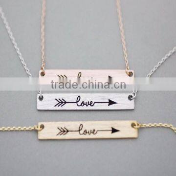 925 Sterling Silver Love Message Bar Pendant Necklace in 3 colors