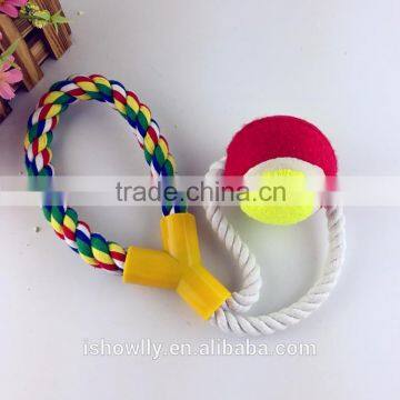 Pet Dog Cat Durable Braid Cotton Rope Toy Bite Tennis Toy Chew Toy With Ball