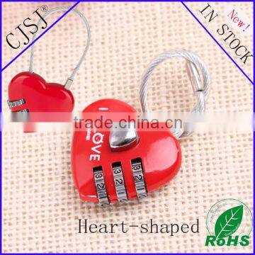 CH-28A Lovely 3 digit love red heart-shaped cable padlock