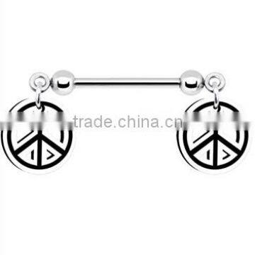 Black White Peace Sign Nipple Ring