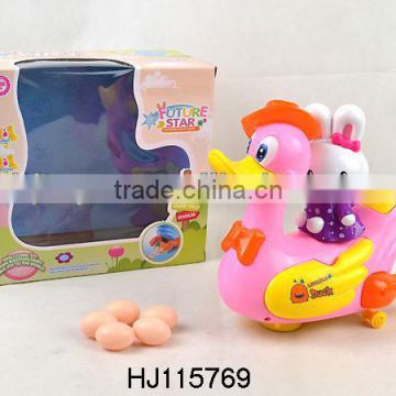 Electric Plastic Cartoon Lay Egg Duck Toys With Light And Music