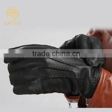 Top grade classical black color men handmade deerskin leather gloves