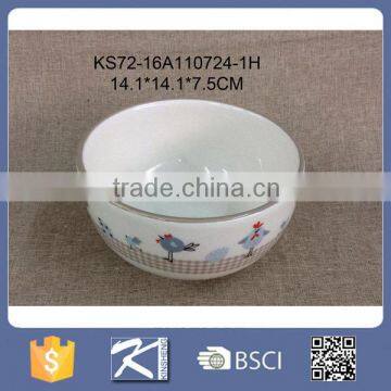 Interesting rooster theme pringting stoneware ceramic bowls