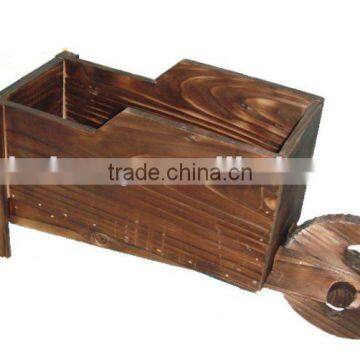 wooden wheel cart flower pot