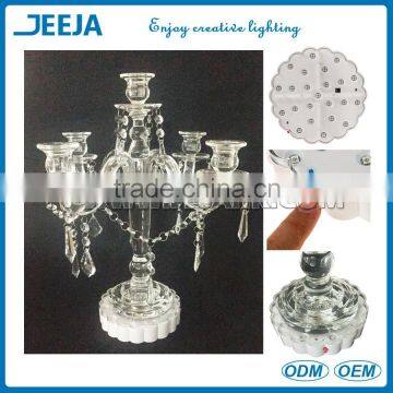 Battery operated Wedding 15cm glass chandelier table centerpiece RGB led light base